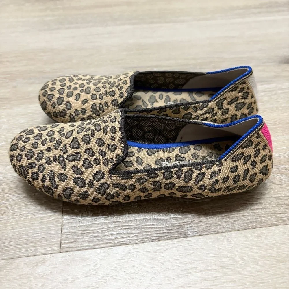 Rothy's Girls Kids Loafer Leopard Print Knit Fabric Slip On Everyday Shoe Size 3